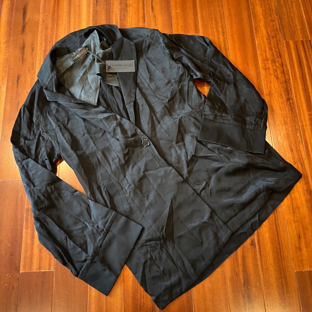 Foxblood Black Blazer‎ Top Jacket Solid Viscose Single Button New XS Extra Small